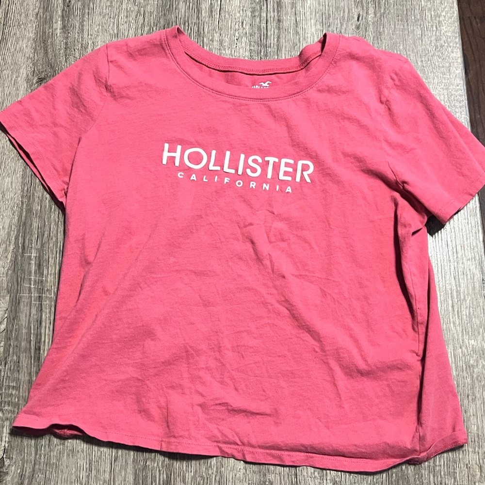 A red, cropped short sleeve top from Hollister